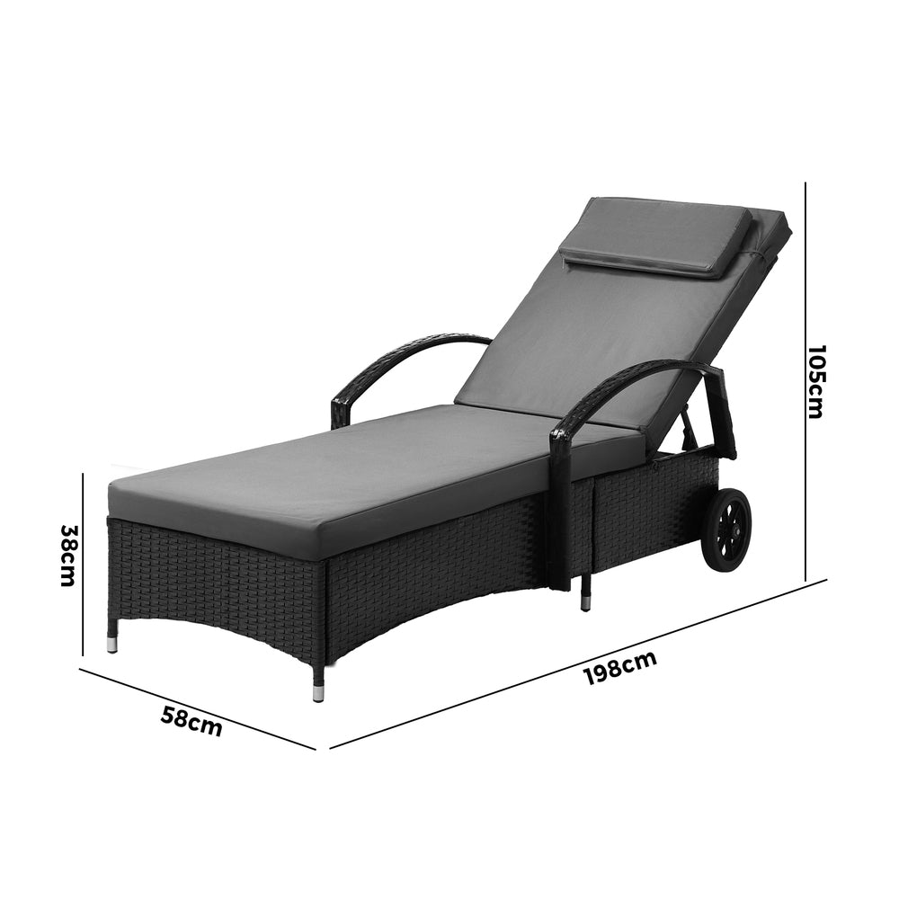 Black Sun Lounger with Wheels