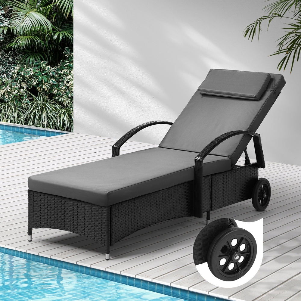 Black Sun Lounger with Wheels