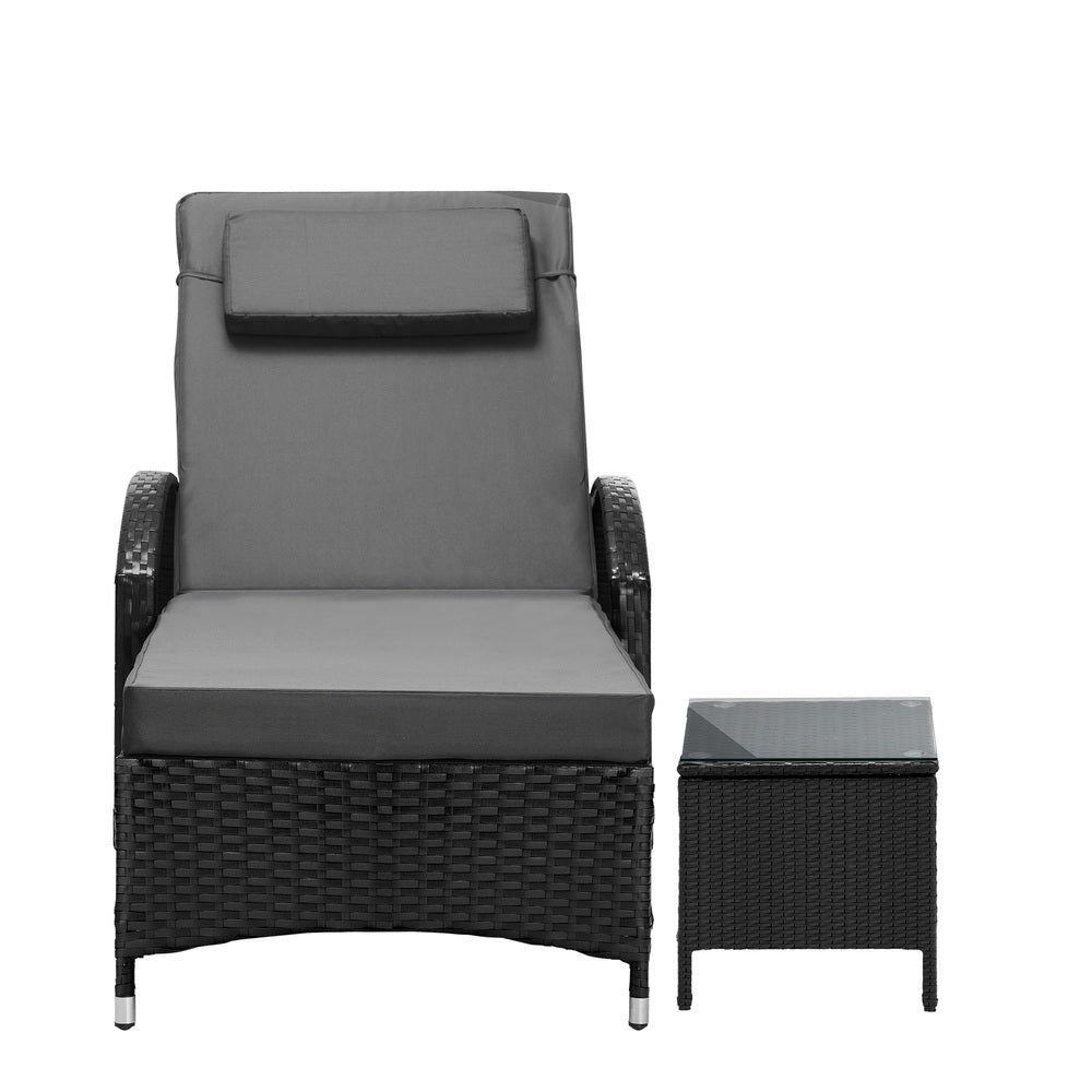 Grey and Black Wheeled Sun Lounger and Table Patio Set