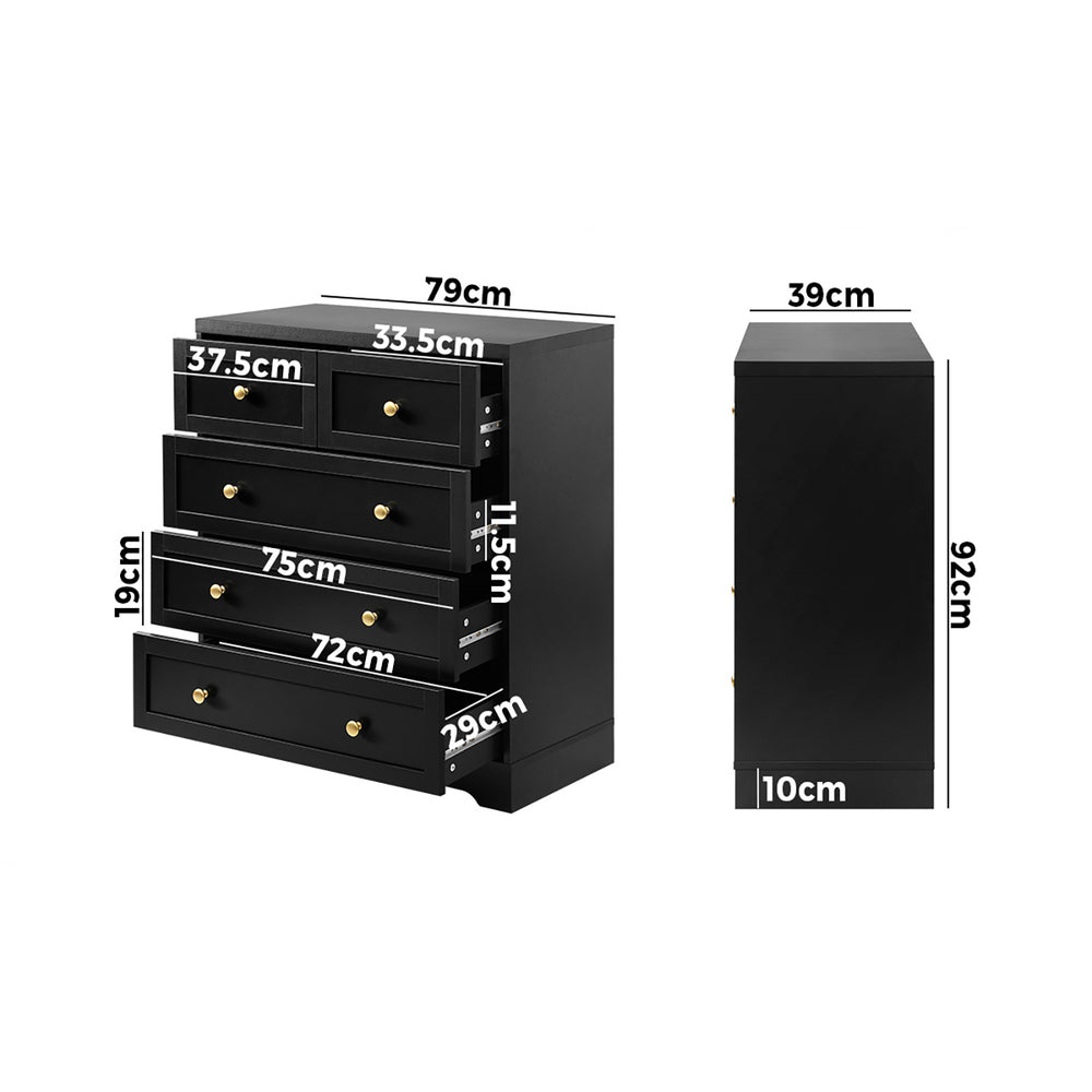 Black Chest of 5 Drawers