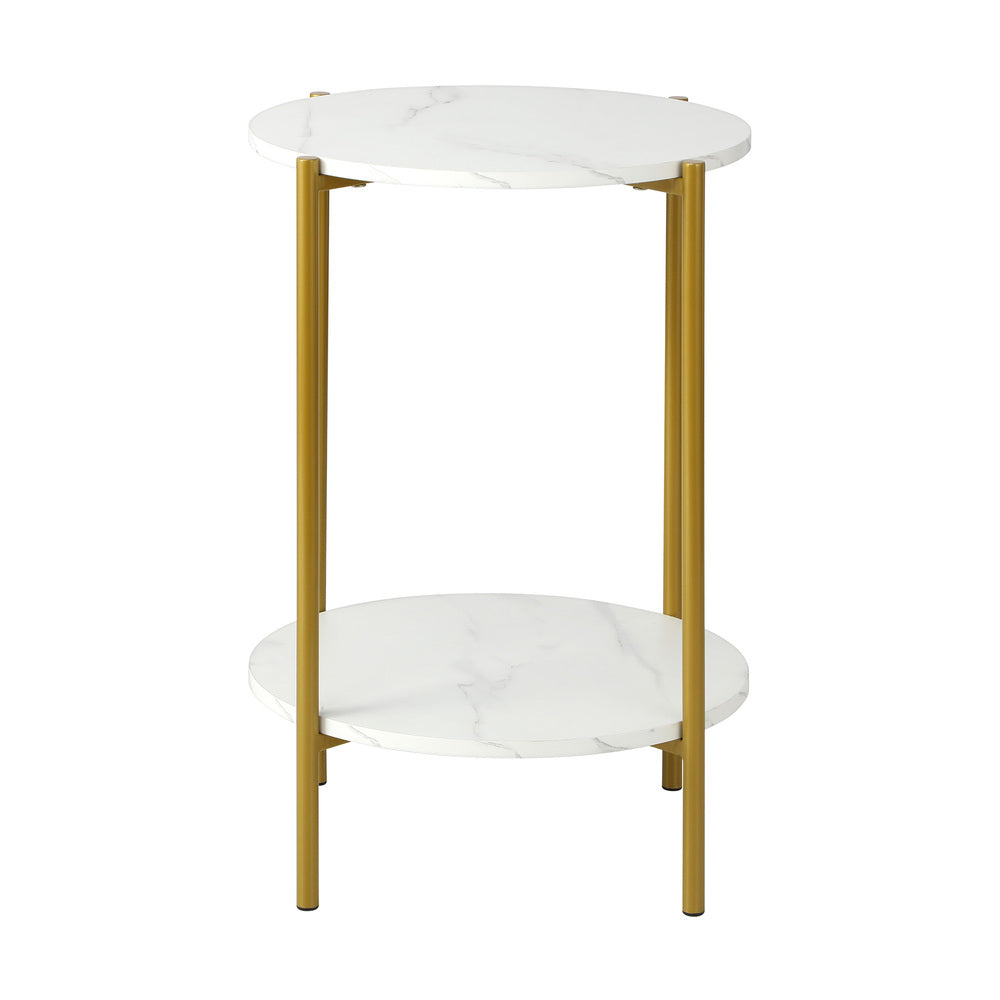 Round 2-Tier Coffee Table with Marble Top and Gold Metal Frame