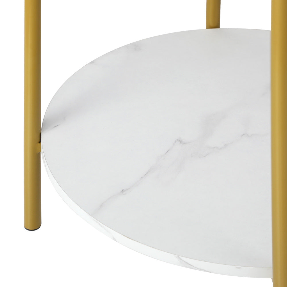 Round 2-Tier Coffee Table with Marble Top and Gold Metal Frame