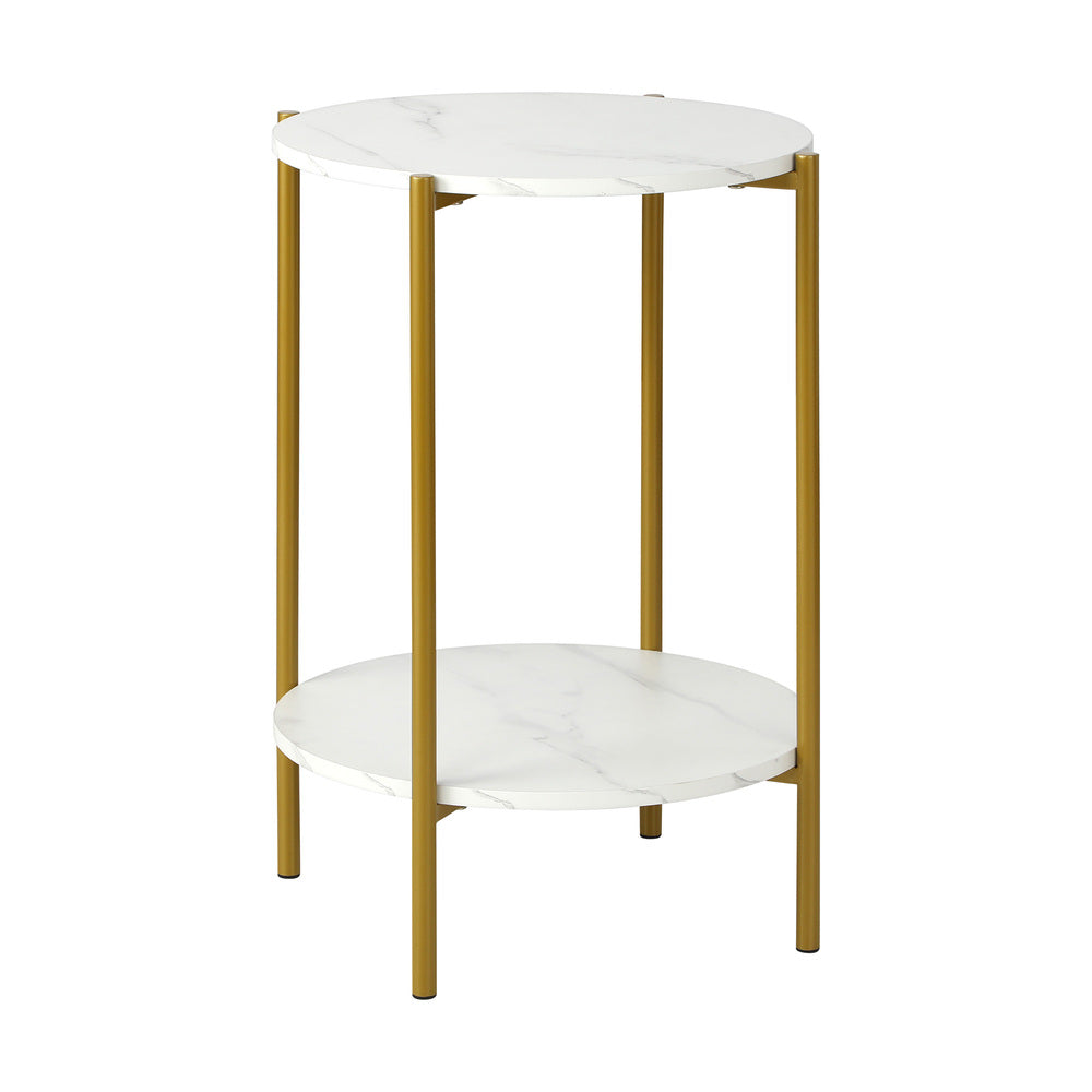 Round 2-Tier Coffee Table with Marble Top and Gold Metal Frame