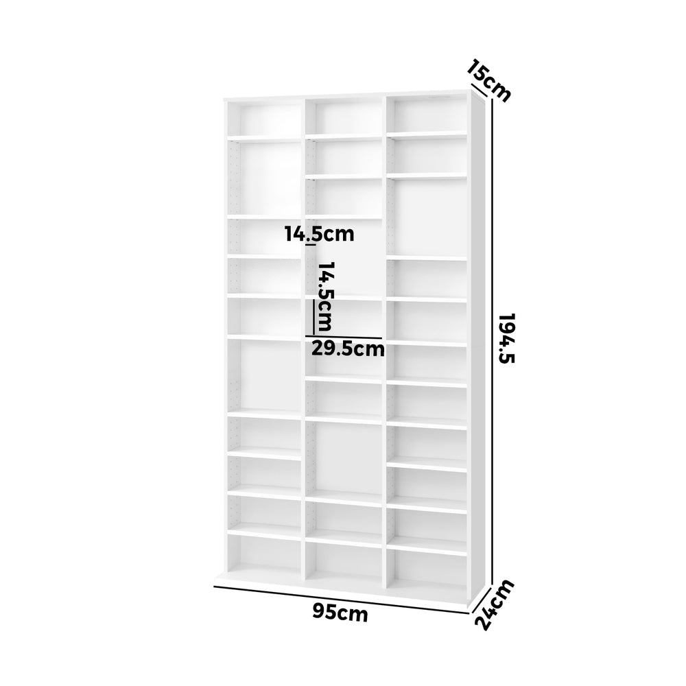 Adjustable White Media Display Shelf for 1044 CDs/DVD