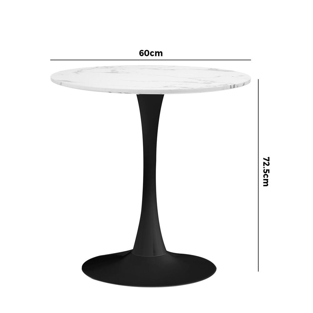 60cm Marble Dining Table Tulip Shape White and Black