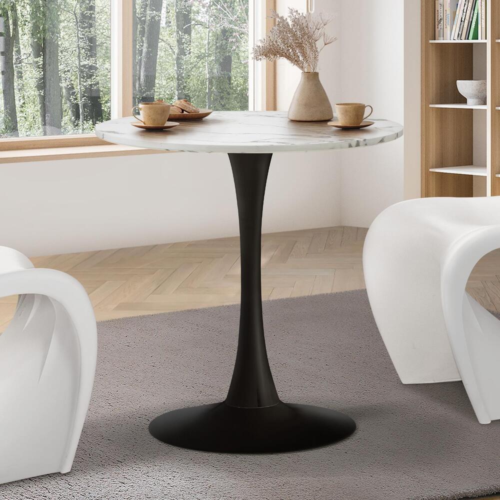 60cm Marble Dining Table Tulip Shape White and Black