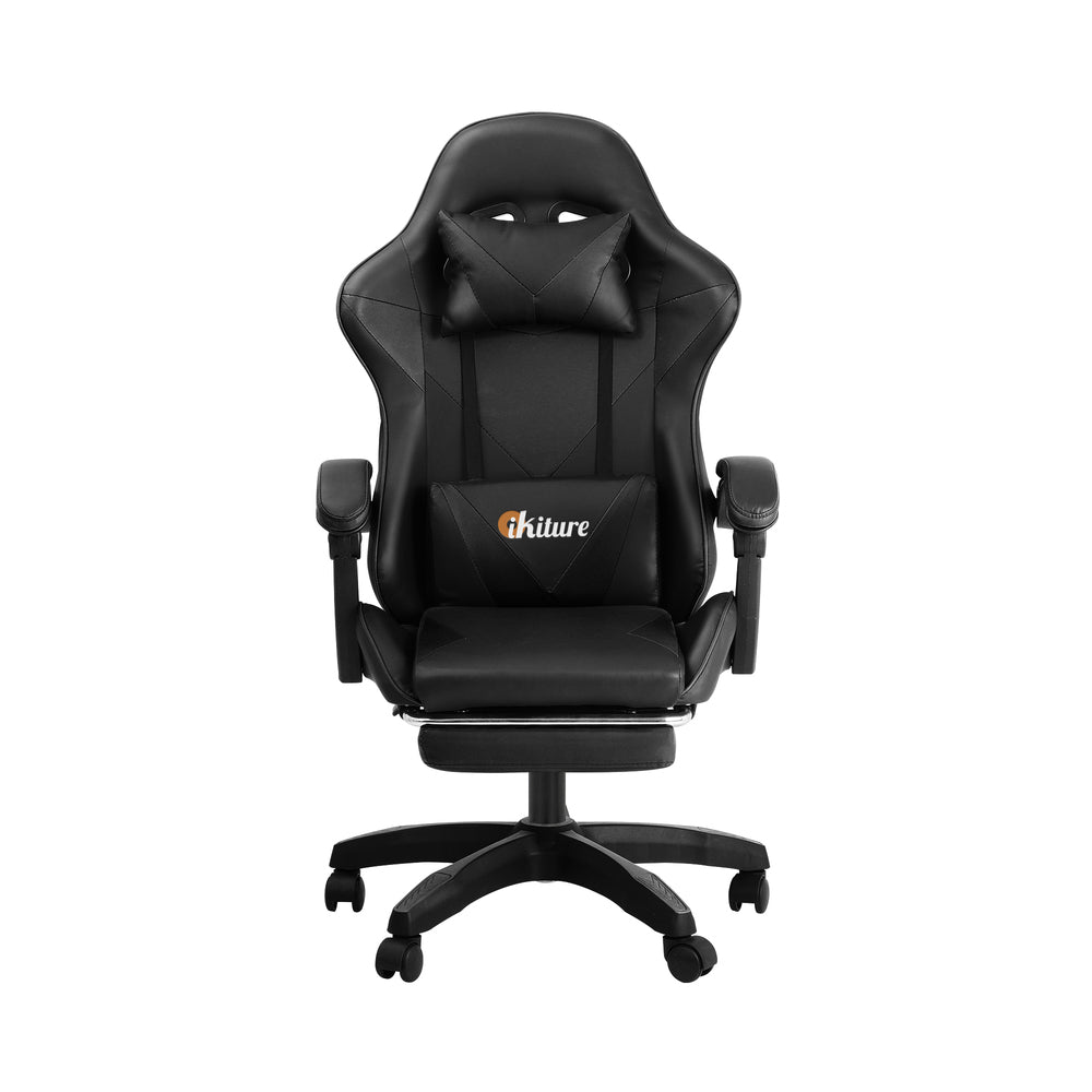 Black Gaming Chair with Footrest and Massage Pillow