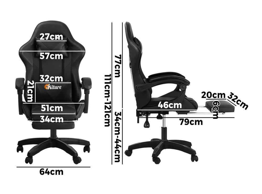 Black Gaming Chair with Footrest and Massage Pillow