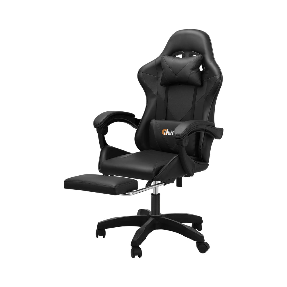 Black Gaming Chair with Footrest and Massage Pillow