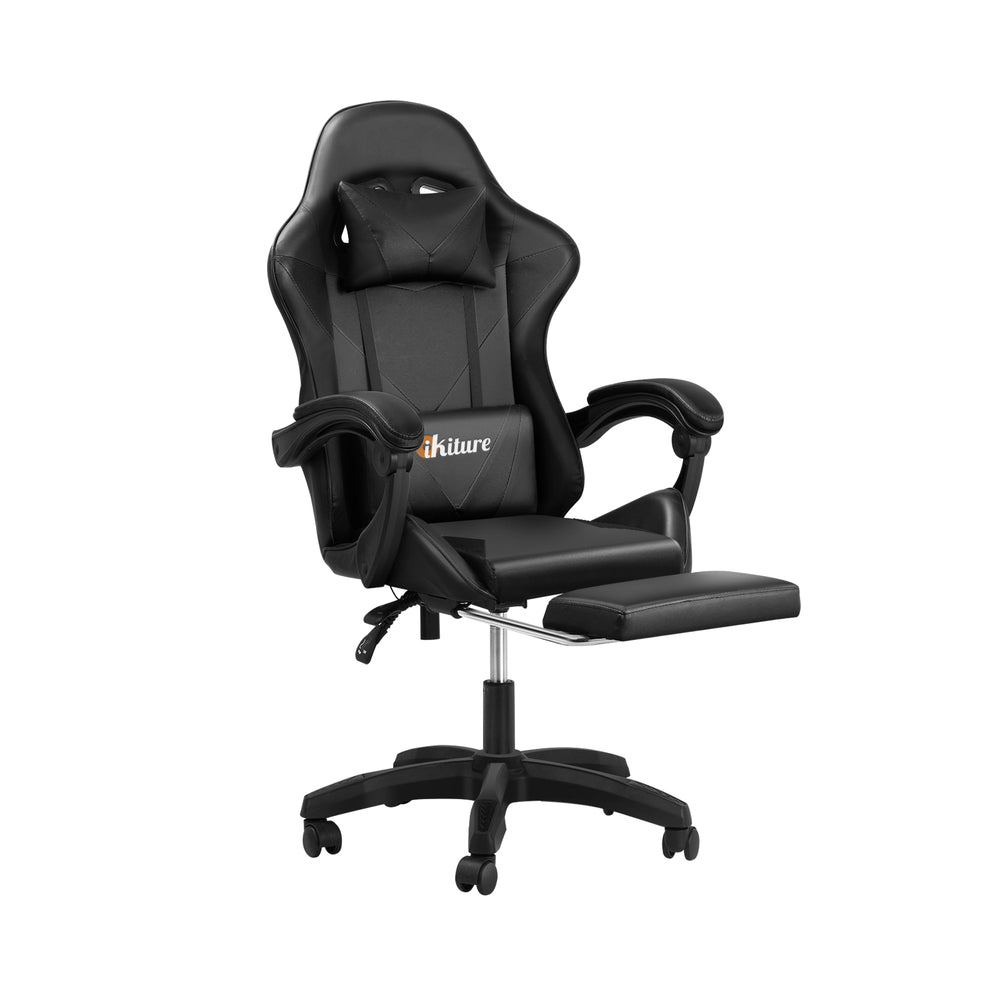 Black Gaming Chair with Footrest and Massage Pillow