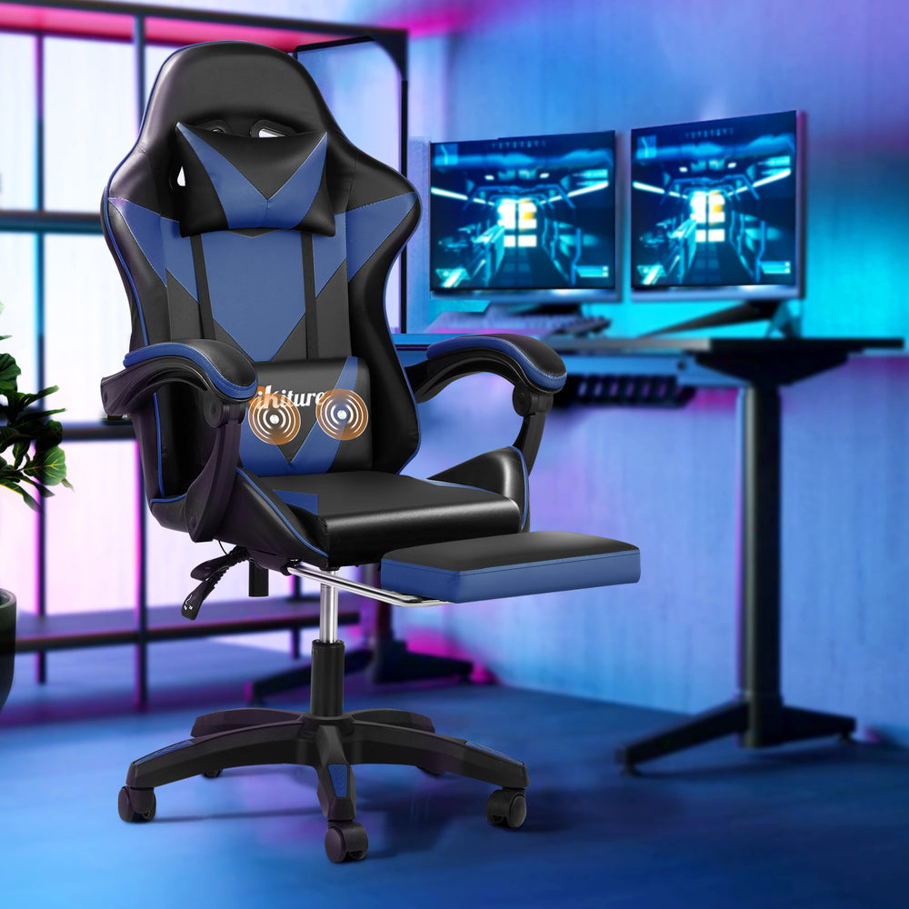 Gaming Chair with Footrest and Massage Pillow Black and Blue
