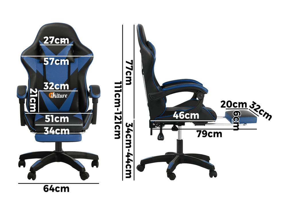 Gaming Chair with Footrest and Massage Pillow Black and Blue