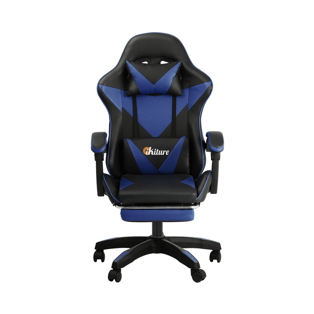Gaming Chair with Footrest and Massage Pillow Black and Blue