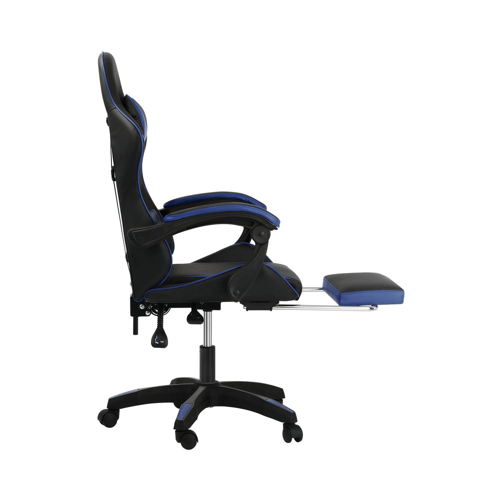 Gaming Chair with Footrest and Massage Pillow Black and Blue