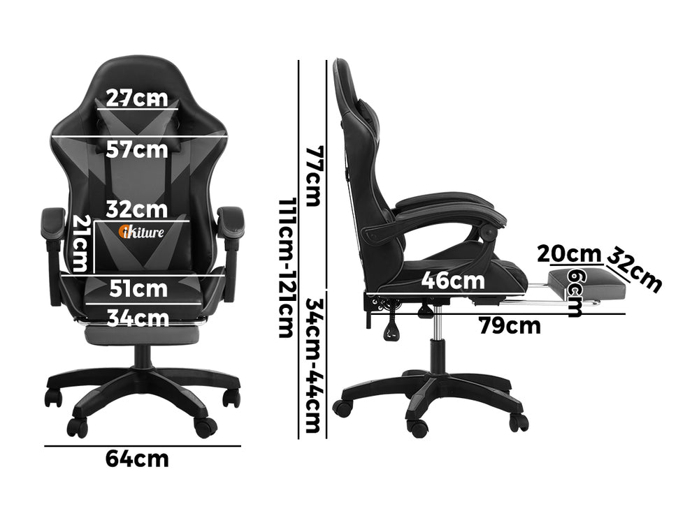 Gaming Chair with Footrest and Massage Pillow Black and Grey