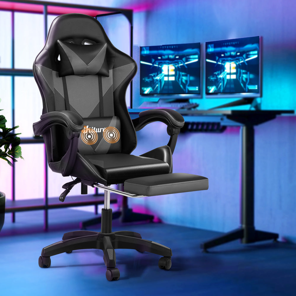 Gaming Chair with Footrest and Massage Pillow Black and Grey
