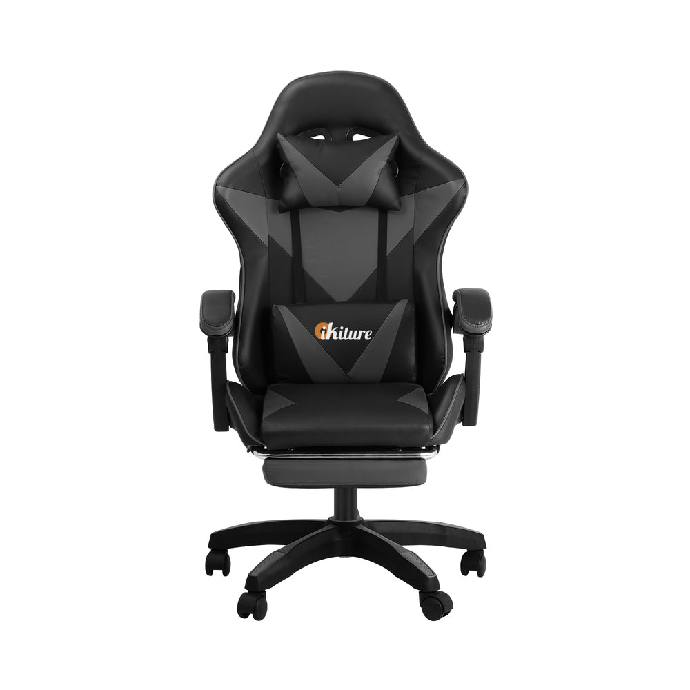 Gaming Chair with Footrest and Massage Pillow Black and Grey