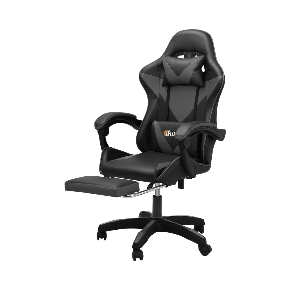 Gaming Chair with Footrest and Massage Pillow Black and Grey