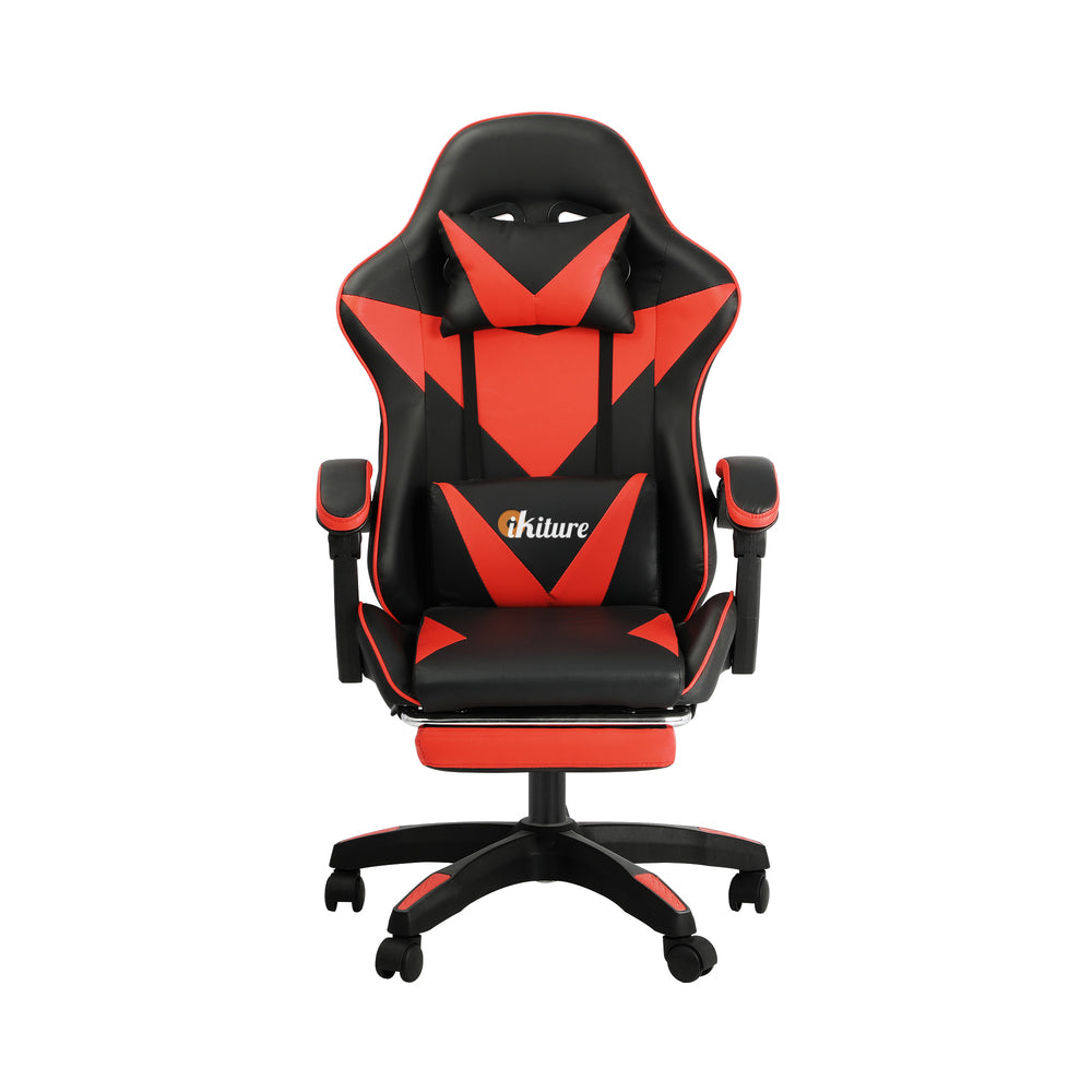 Gaming Chair with Footrest and Massage Pillow Black and Red