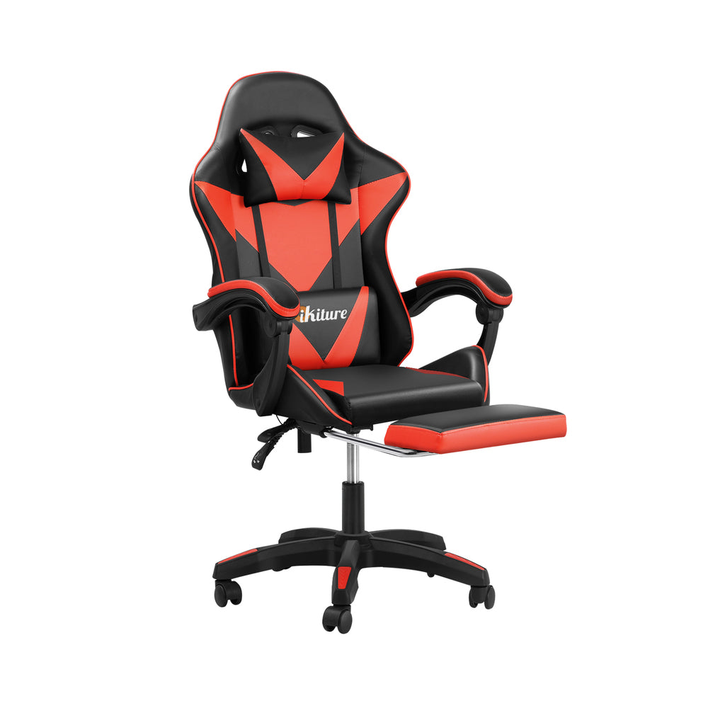 Gaming Chair with Footrest and Massage Pillow Black and Red