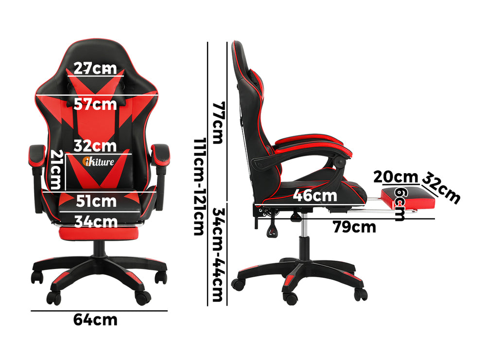 Gaming Chair with Footrest and Massage Pillow Black and Red