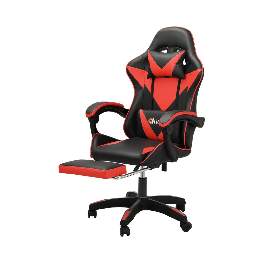 Gaming Chair with Footrest and Massage Pillow Black and Red