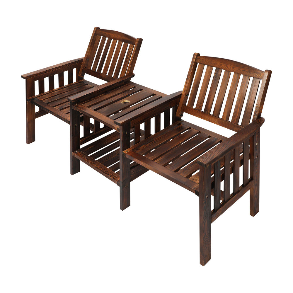 Outdoor Wooden Loveseat with Two Seats and Table Charcoal