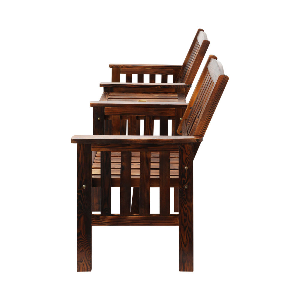 Outdoor Wooden Loveseat with Two Seats and Table Charcoal