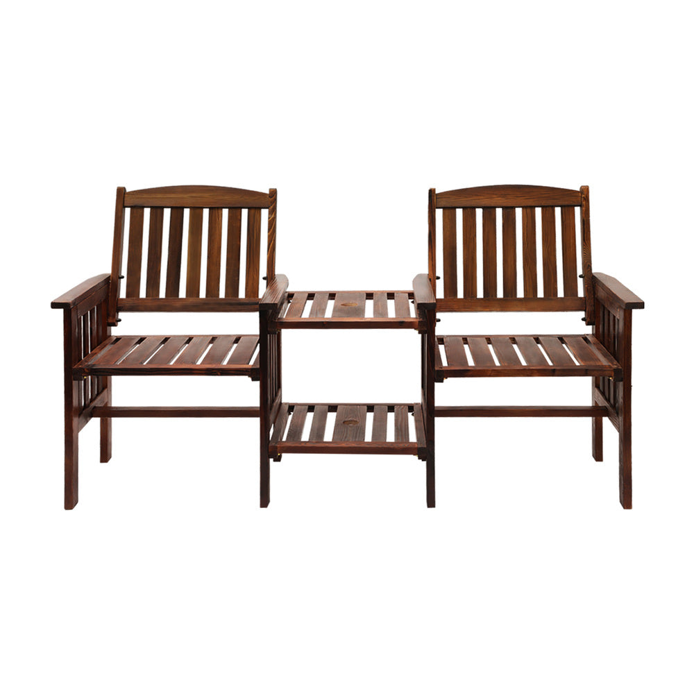 Outdoor Wooden Loveseat with Two Seats and Table Charcoal