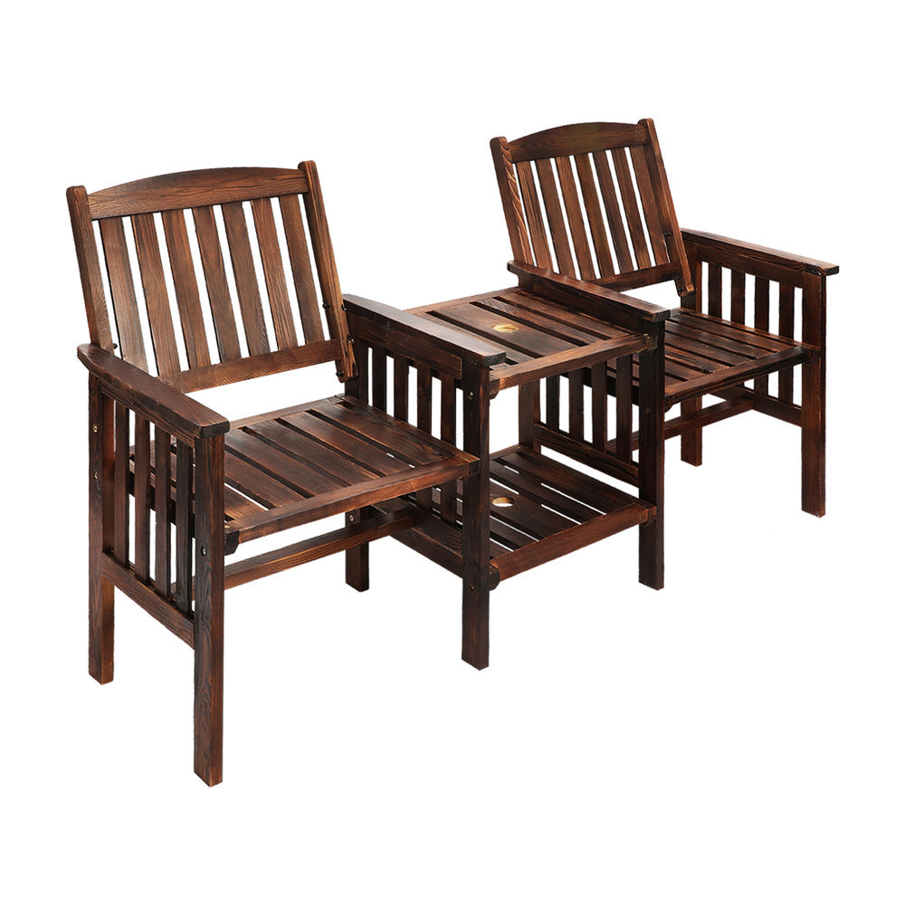 Outdoor Wooden Loveseat with Two Seats and Table Charcoal