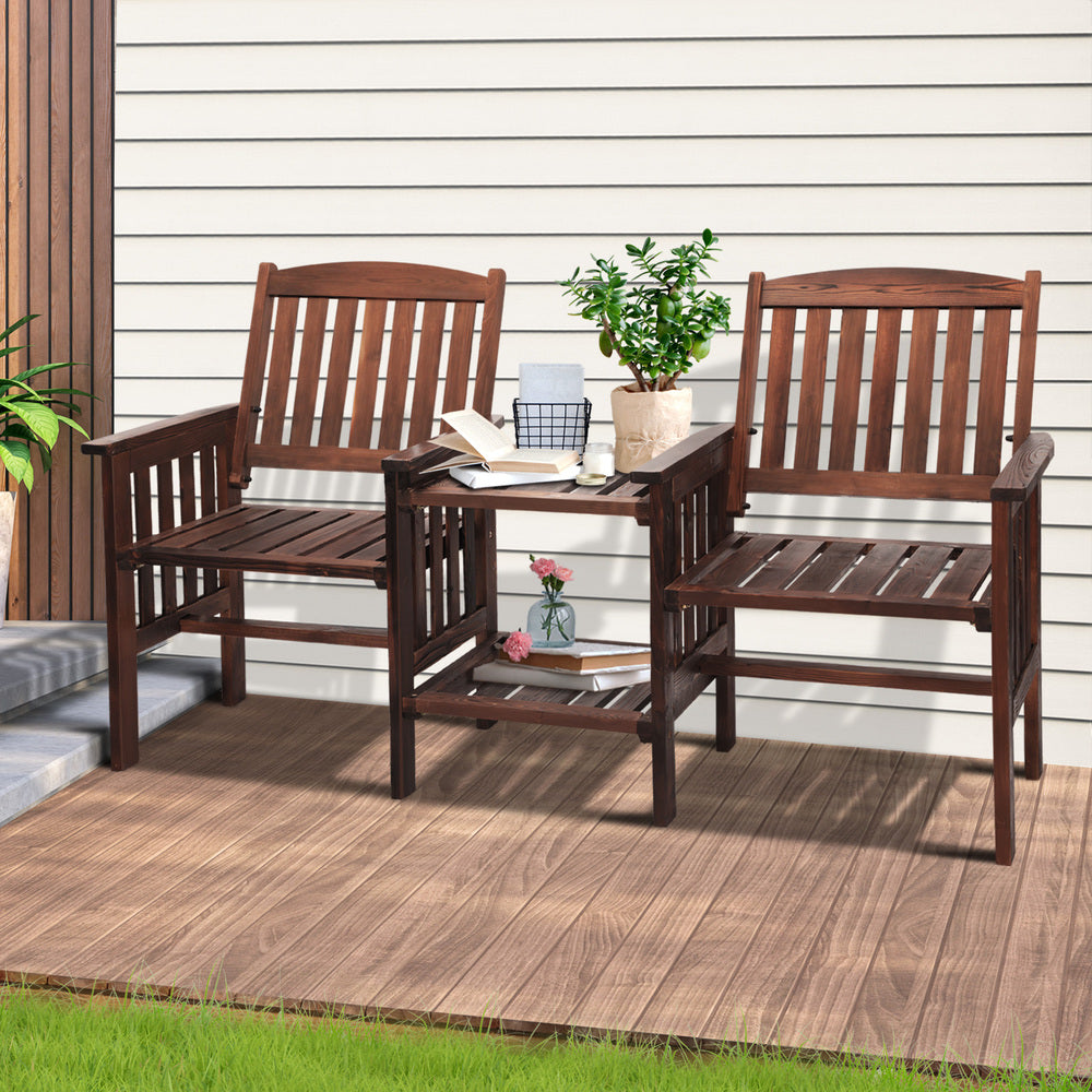 Outdoor Wooden Loveseat with Two Seats and Table Charcoal