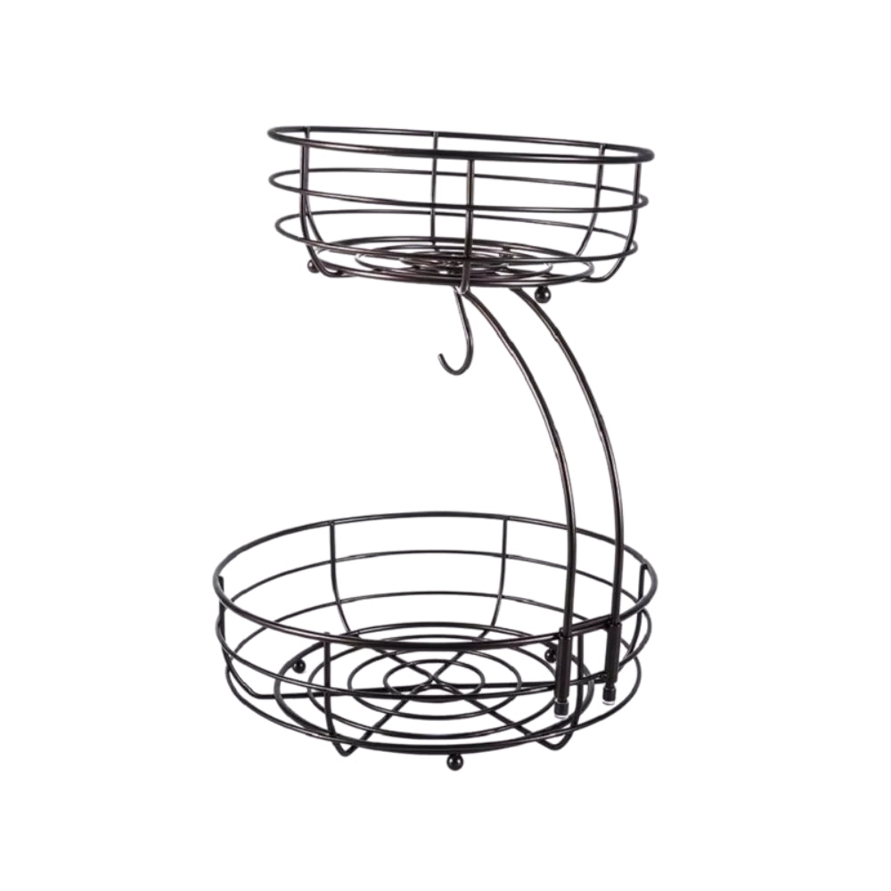 2 Tier Metal Fruit Basket with Banana Hanger Large Fruit Stand Organizer