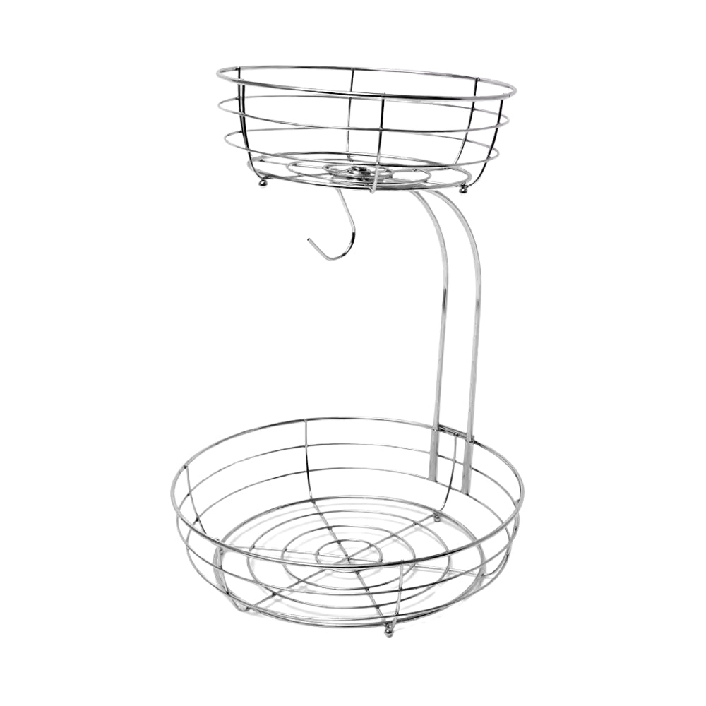 2 Tier Metal Fruit Basket with Banana Hanger Large Fruit Stand Organizer