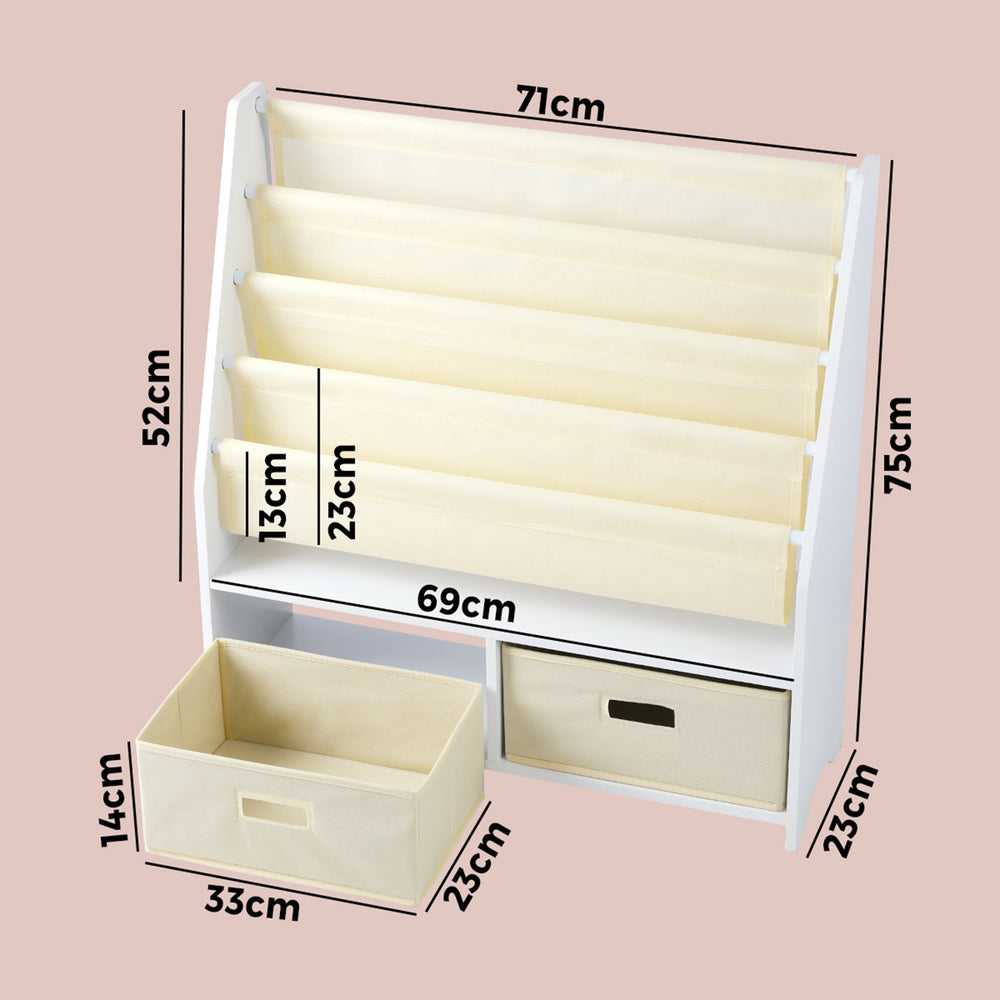 Kids Storage Rack 4 Tier with 2 Drawers White and Beige