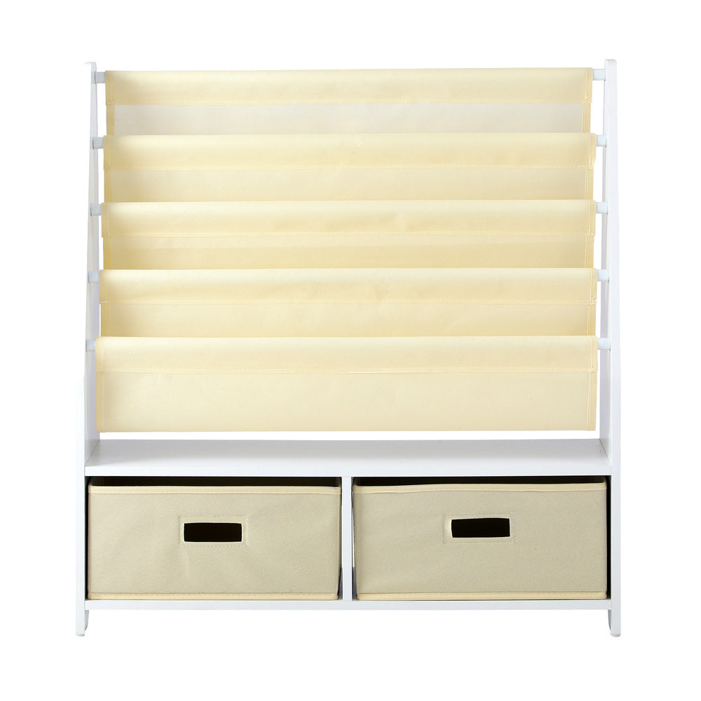 Kids Storage Rack 4 Tier with 2 Drawers White and Beige