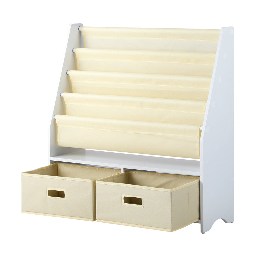 Kids Storage Rack 4 Tier with 2 Drawers White and Beige