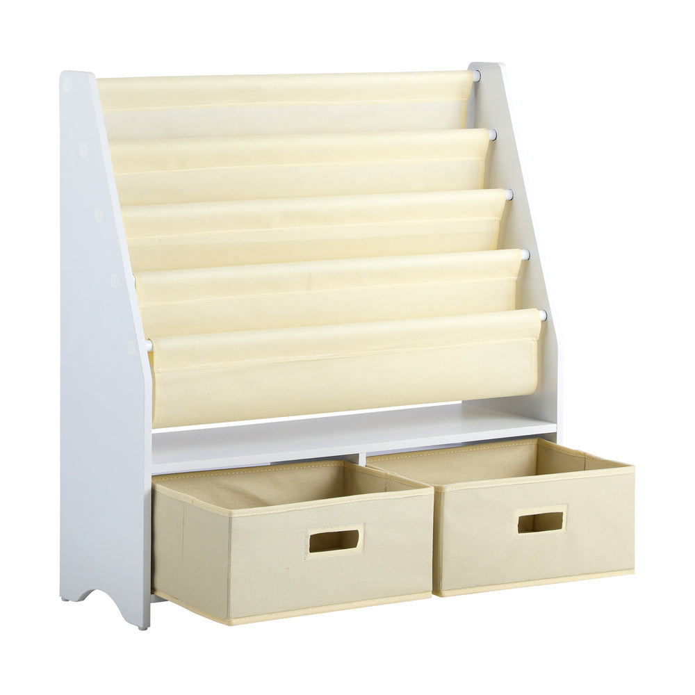 Kids Storage Rack 4 Tier with 2 Drawers White and Beige