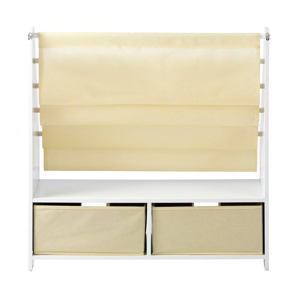 Kids Storage Rack 4 Tier with 2 Drawers White and Beige