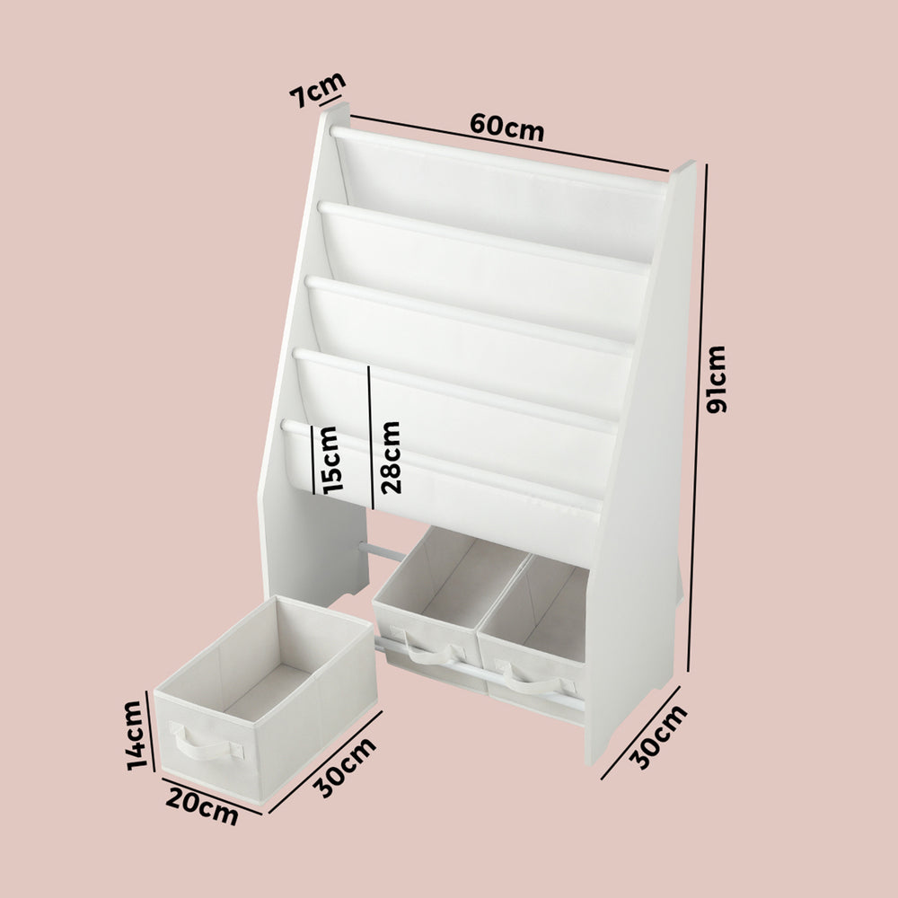 Kids Storage Rack 4 Tier with 3 Boxes White