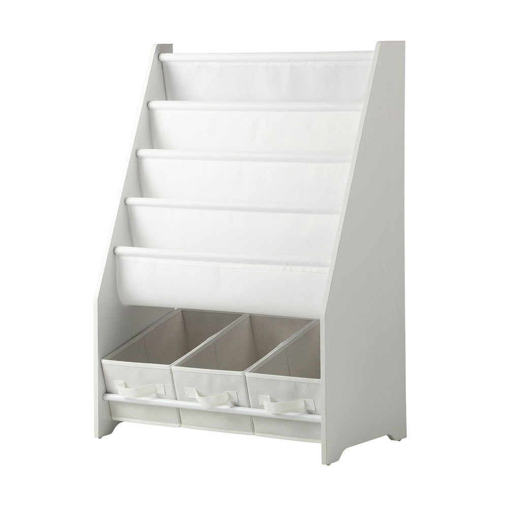 Kids Storage Rack 4 Tier with 3 Boxes White