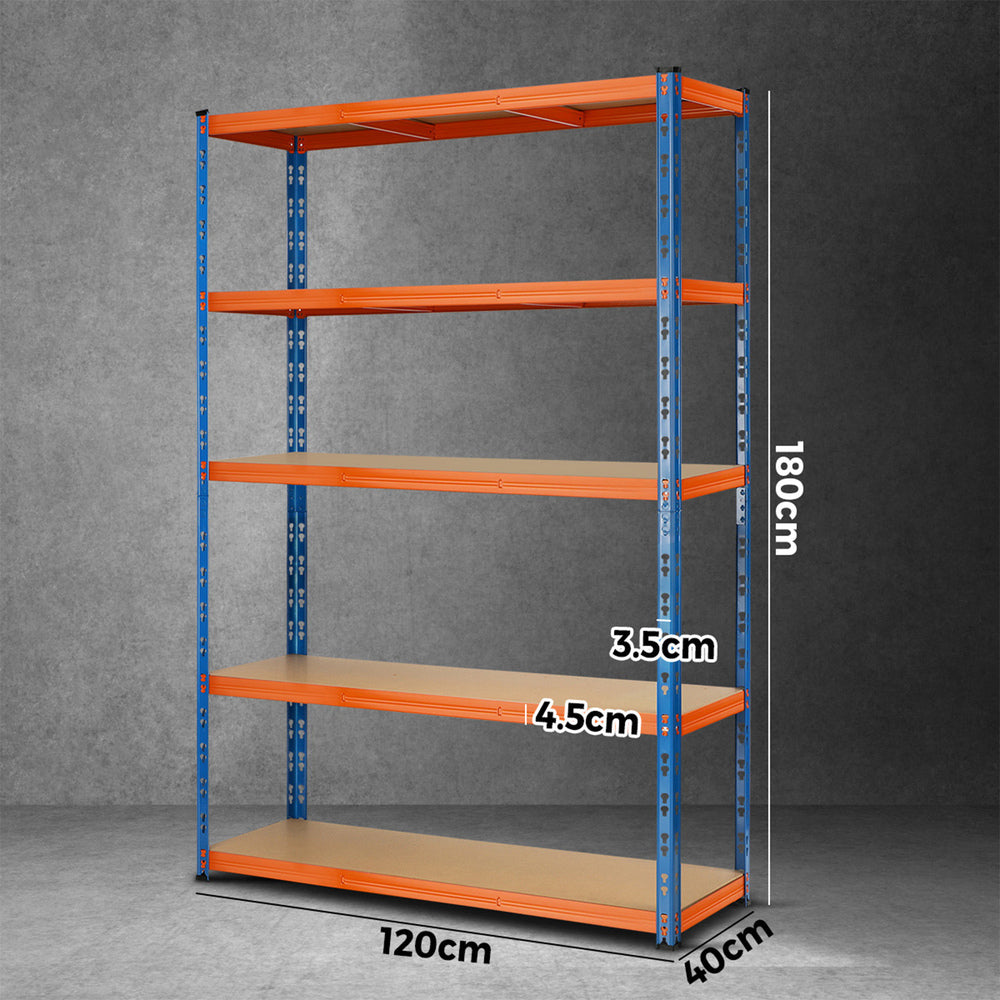 1.8cm Warehouse Storage Shelf with Steel Frame Orange and Blue