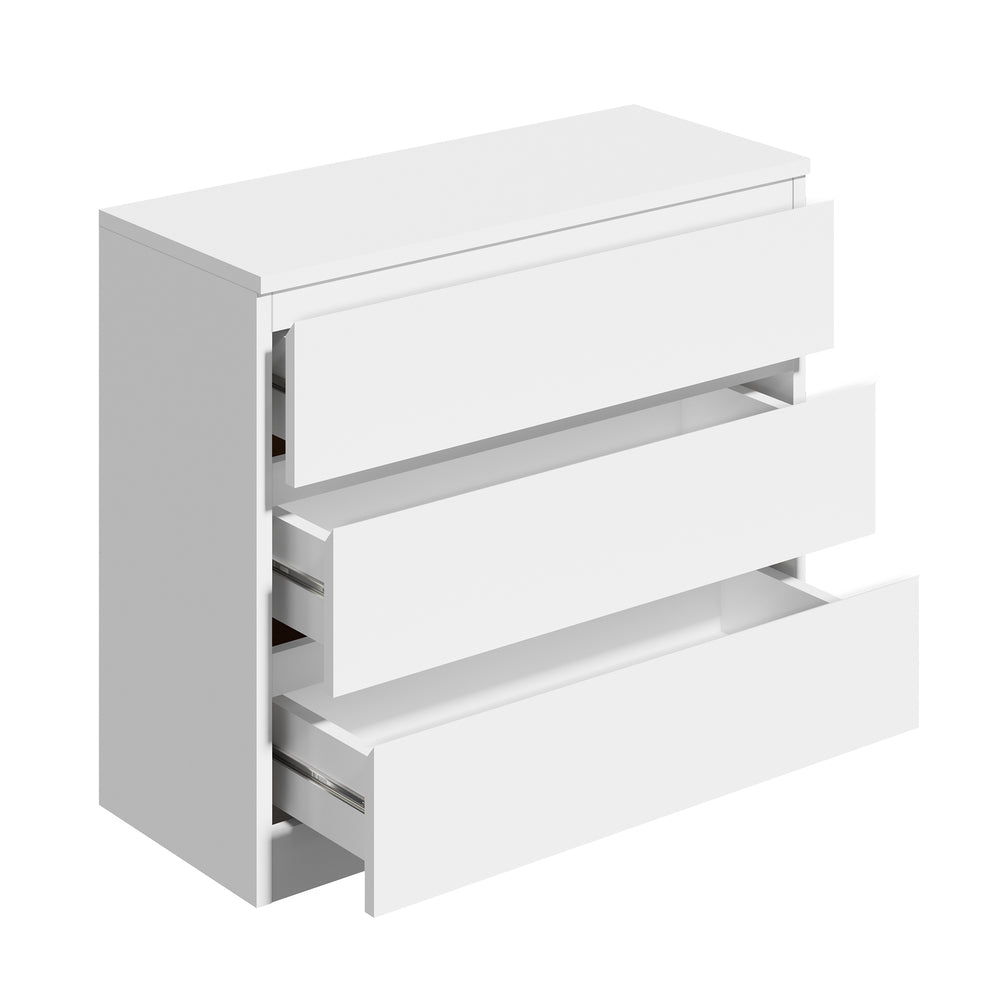 White Lowboy Chest of 3 Drawers Handle Free