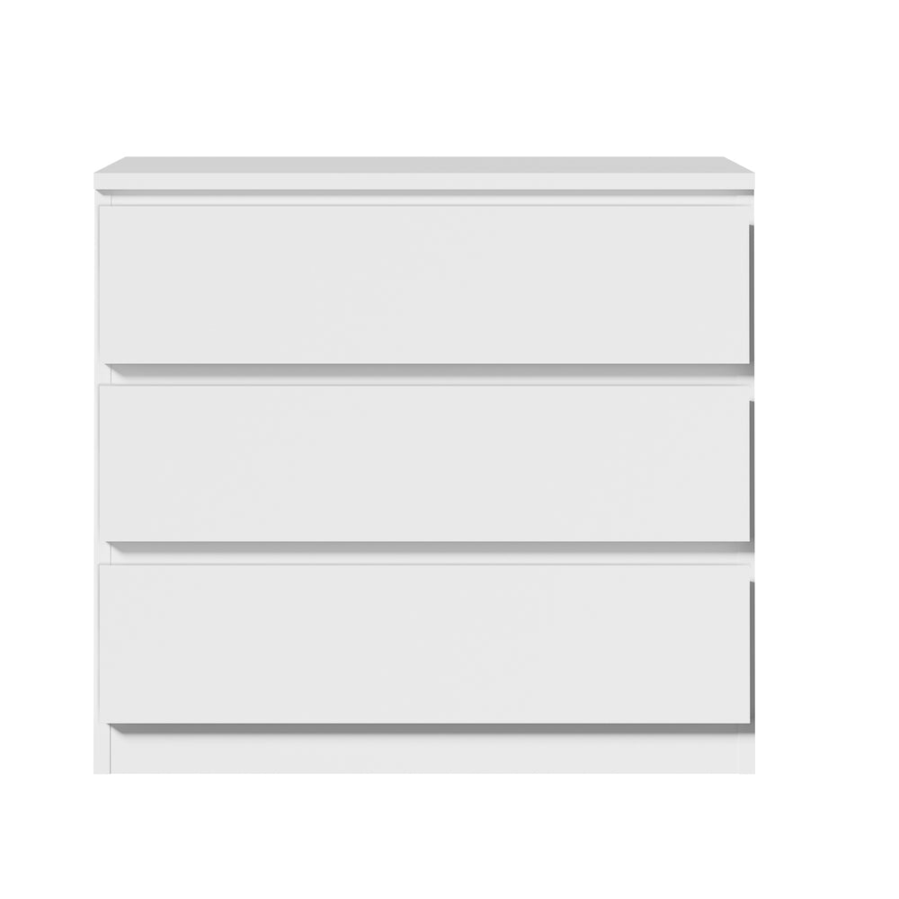 White Lowboy Chest of 3 Drawers Handle Free