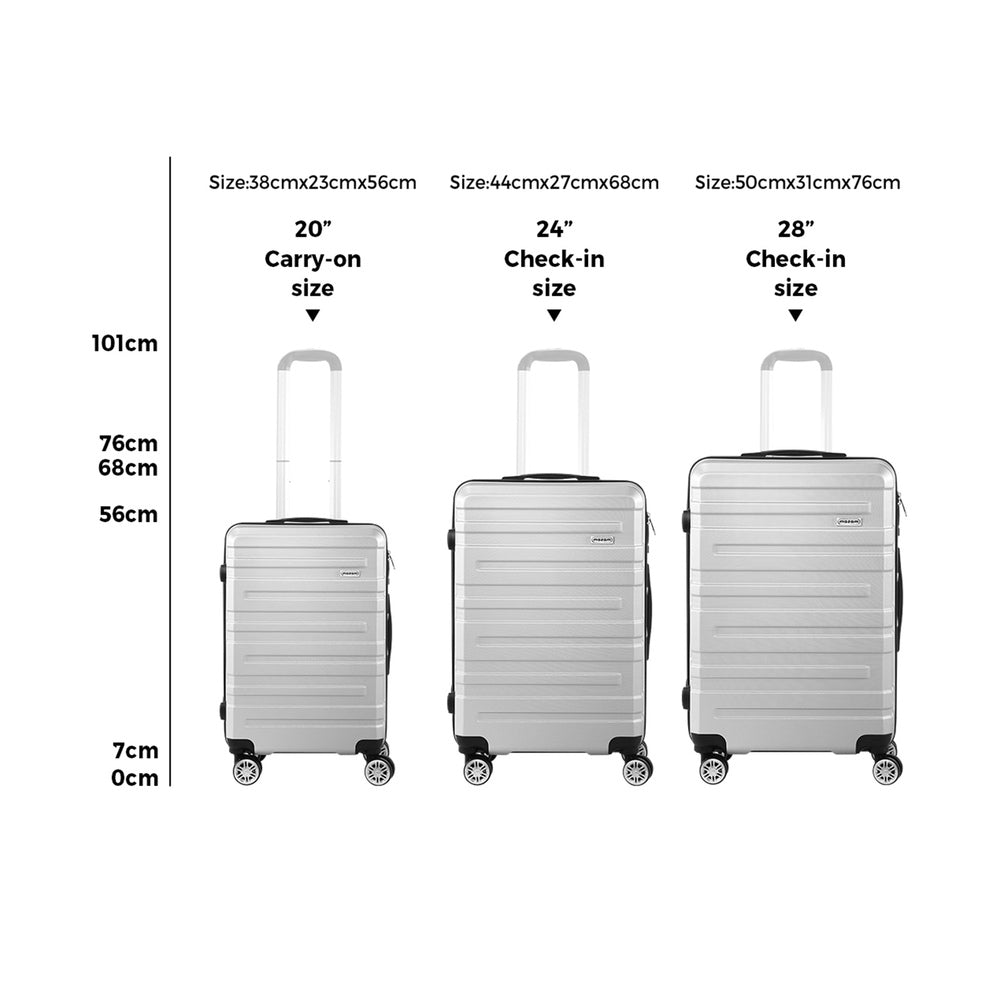 Set of 3 Silver Hard Case Luggage with TSA Lock