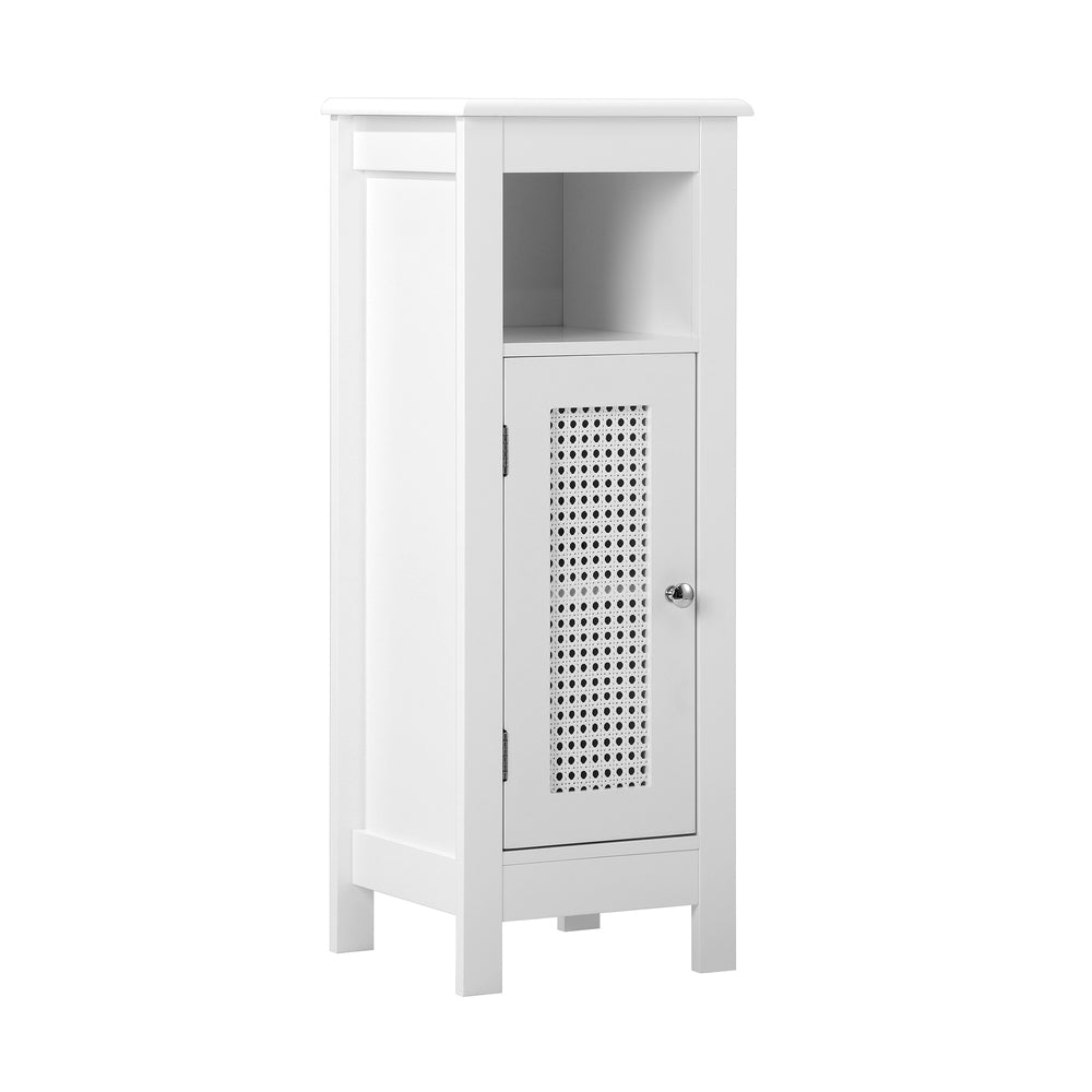 Slim Bathroom Cabinet with White Rattan Door