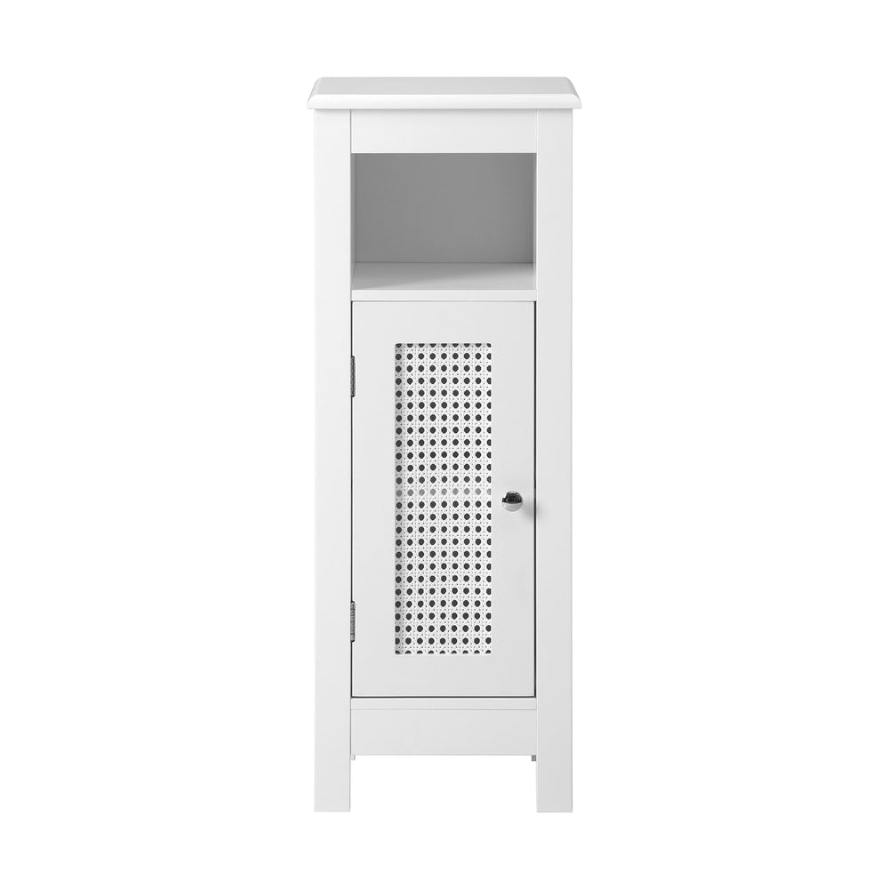 Slim Bathroom Cabinet with White Rattan Door