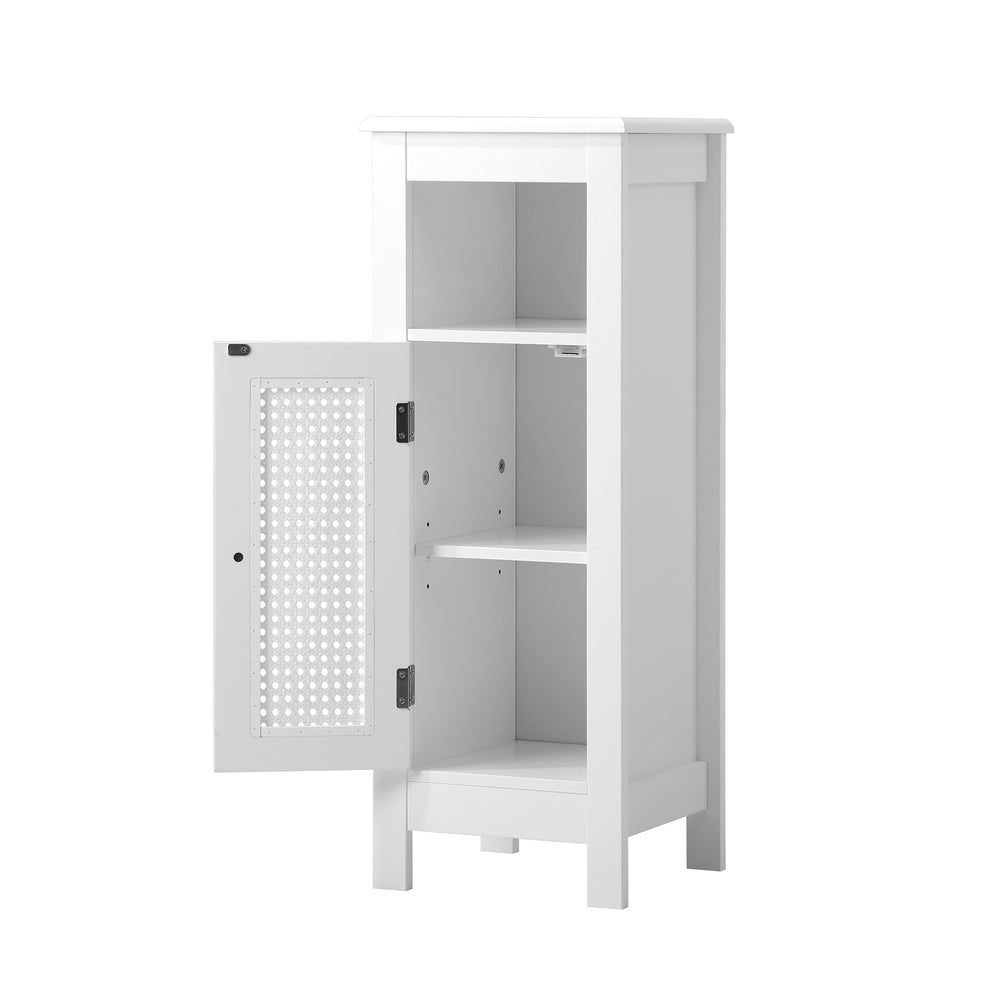 Slim Bathroom Cabinet with White Rattan Door