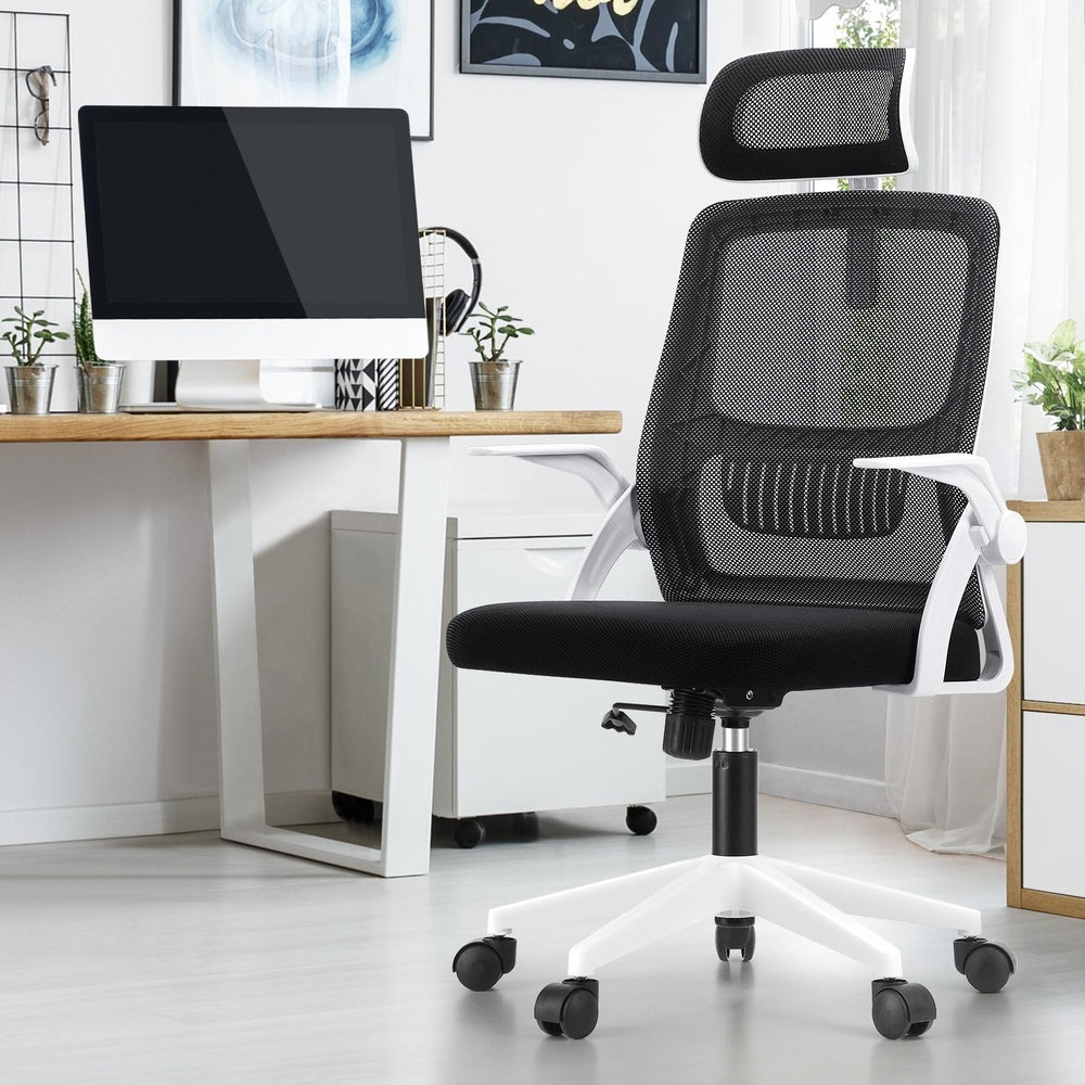 Mesh Office Chair with Fabric Seat Black and White