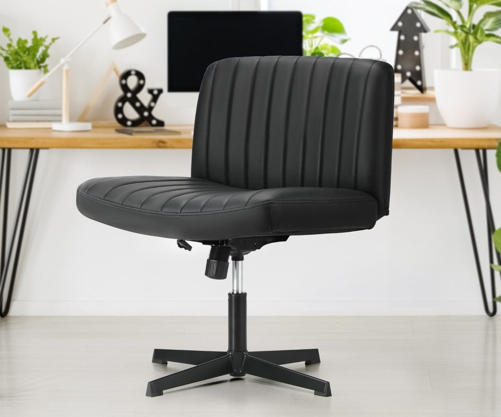 Mid Back Office Chair Armless PU Leather Black