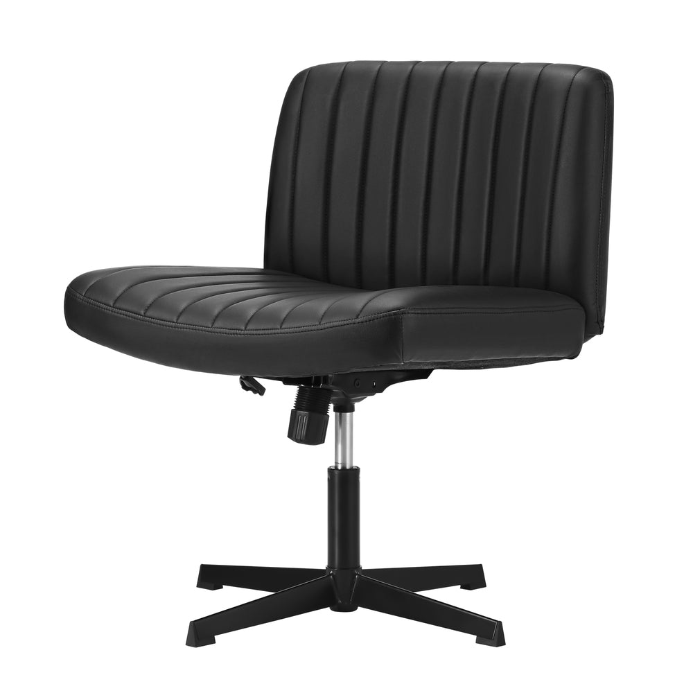 Mid Back Office Chair Armless PU Leather Black